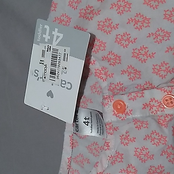 Carters Girls 4T top in orangie pink & off white - Picture 4 of 7